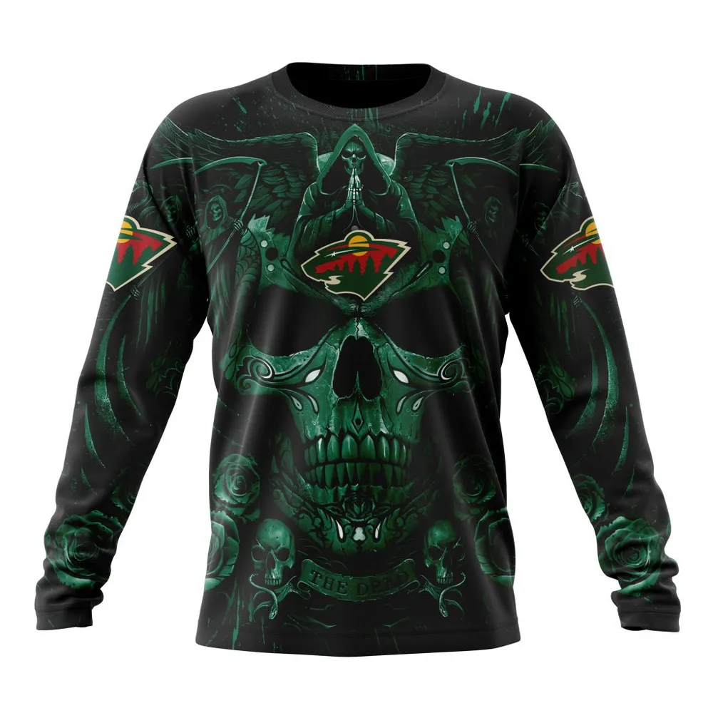 NHL Minnesota Wild Special Design With Skull Art St2203 Long Sleeved Sweatshirt 