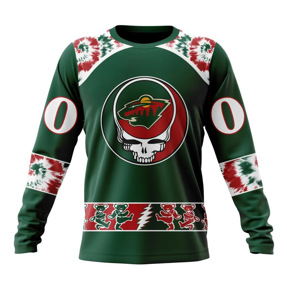 NHL Minnesota Wild Special Grateful Dead Design St2301 Long Sleeved Sweatshirt 