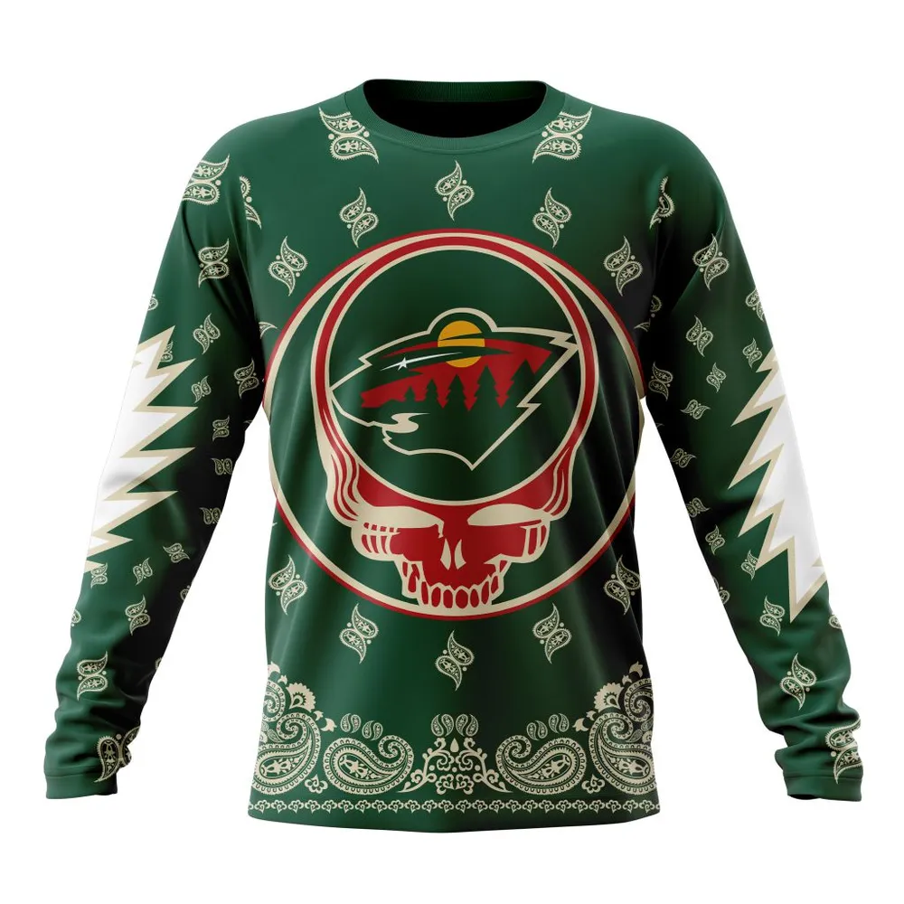 NHL Minnesota Wild Special Grateful Dead Design St2303 Long Sleeved Sweatshirt 