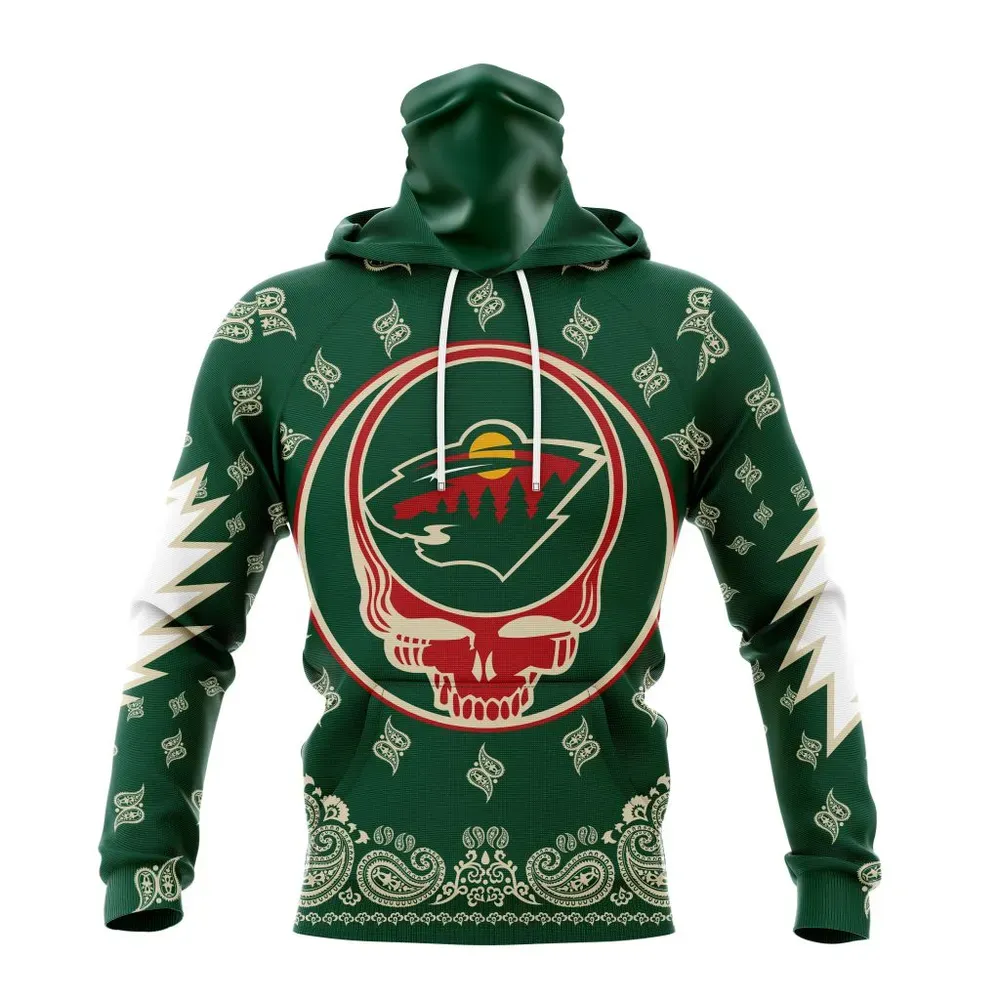 NHL Minnesota Wild Special Grateful Dead Design St2303 Mask Hoodie