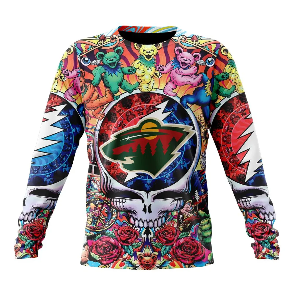 NHL Minnesota Wild Special Grateful Dead Design St2304 Long Sleeved Sweatshirt 