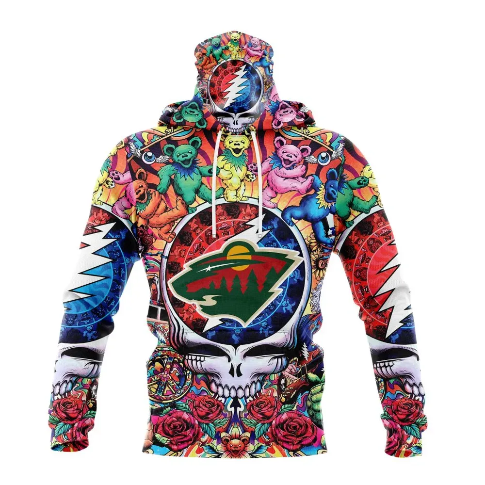 NHL Minnesota Wild Special Grateful Dead Design St2304 Mask Hoodie