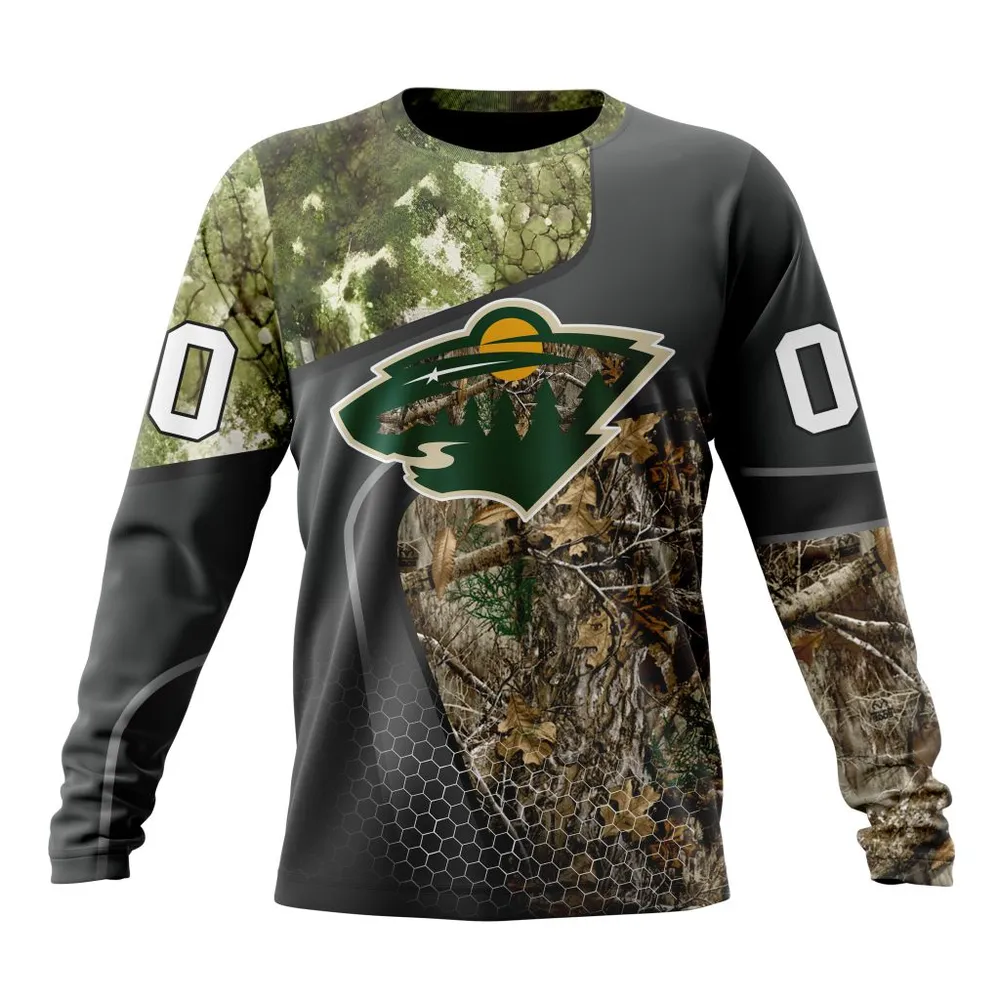 NHL Minnesota Wild Special Hunting Camo Design St2302 Long Sleeved Sweatshirt 