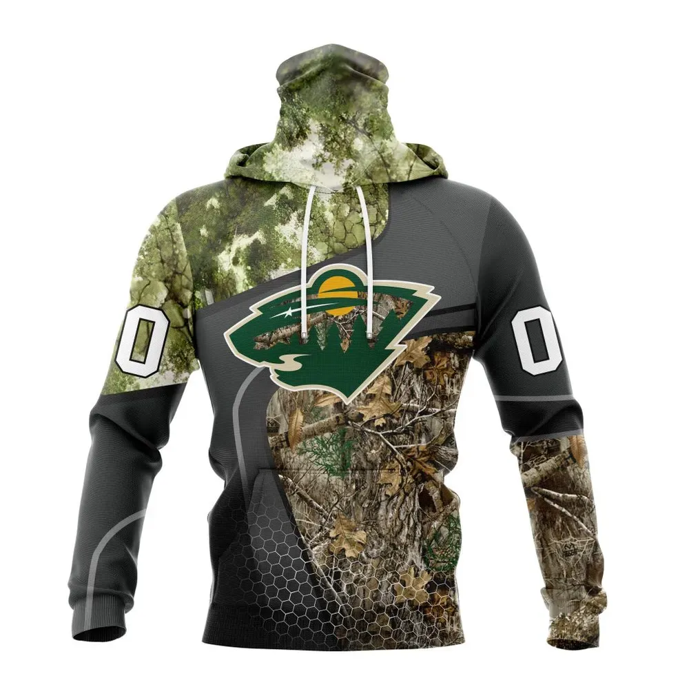 NHL Minnesota Wild Special Hunting Camo Design St2302 Mask Hoodie