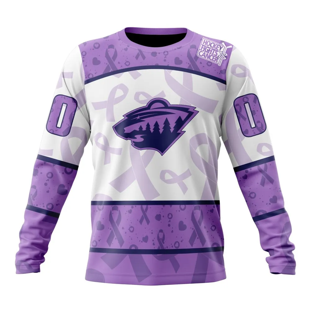 NHL Minnesota Wild Special Lavender Fight Cancer St2201 Long Sleeved Sweatshirt 