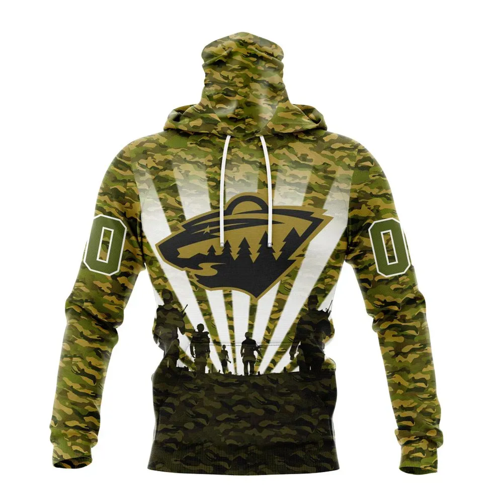 NHL Minnesota Wild Special Military Camo Kits For Veterans Day And Rememberance Day St2201 Mask Hoodie