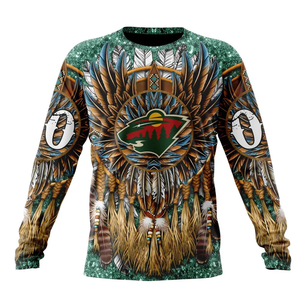 NHL Minnesota Wild Special Native Costume Design St2201 Long Sleeved Sweatshirt 