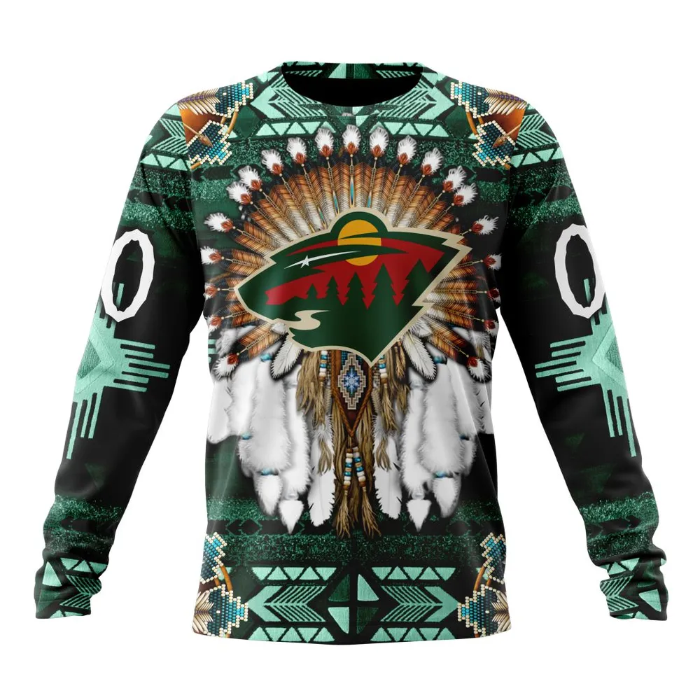 NHL Minnesota Wild Special Native Costume Design St2202 Long Sleeved Sweatshirt 