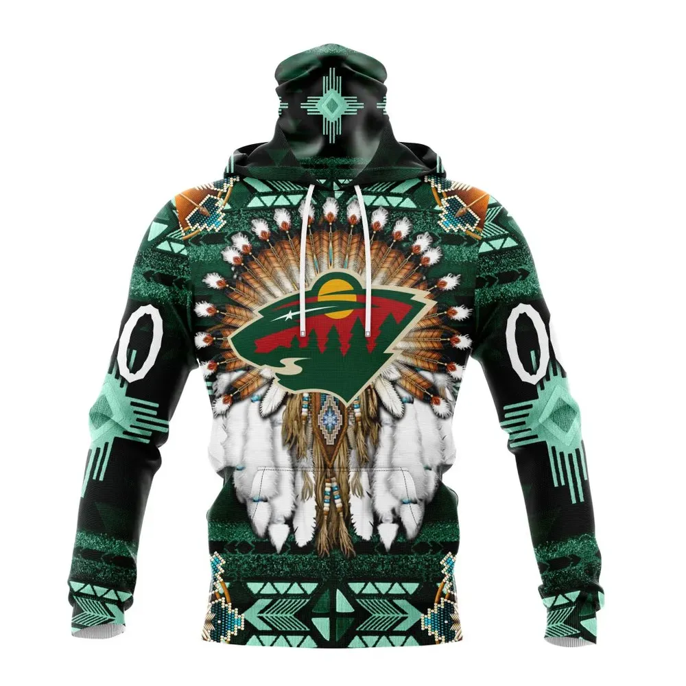 NHL Minnesota Wild Special Native Costume Design St2202 Mask Hoodie