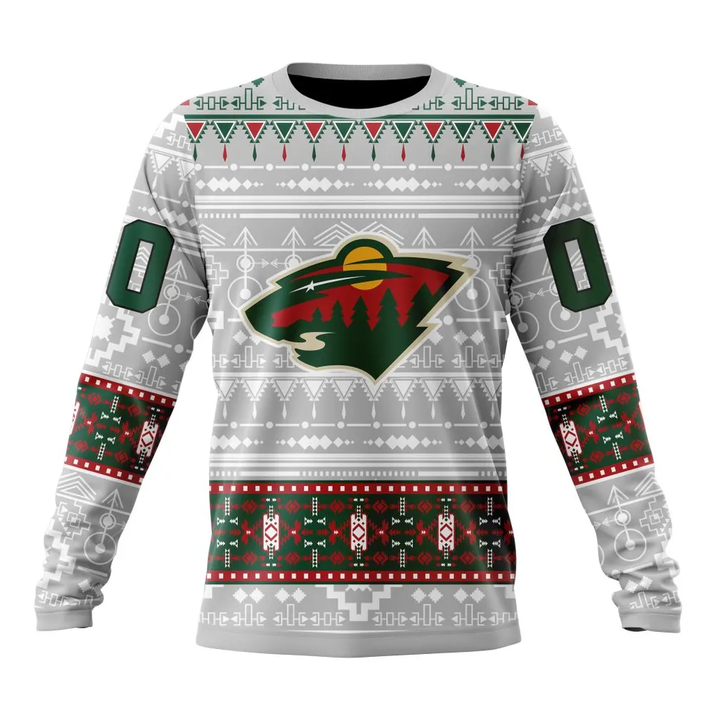 NHL Minnesota Wild Special Native Design St2302 Long Sleeved Sweatshirt 