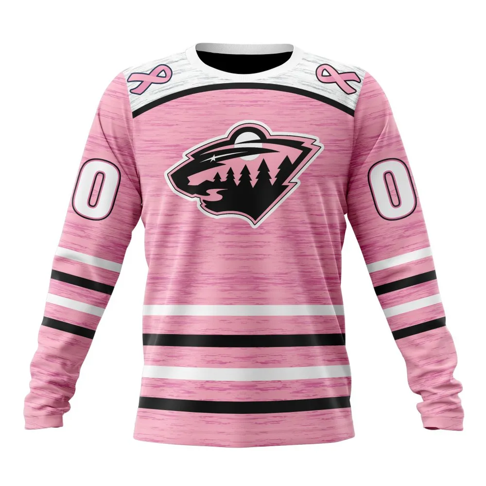 NHL Minnesota Wild Special Pink Fight Breast Cancer Design St2304 Long Sleeved Sweatshirt 