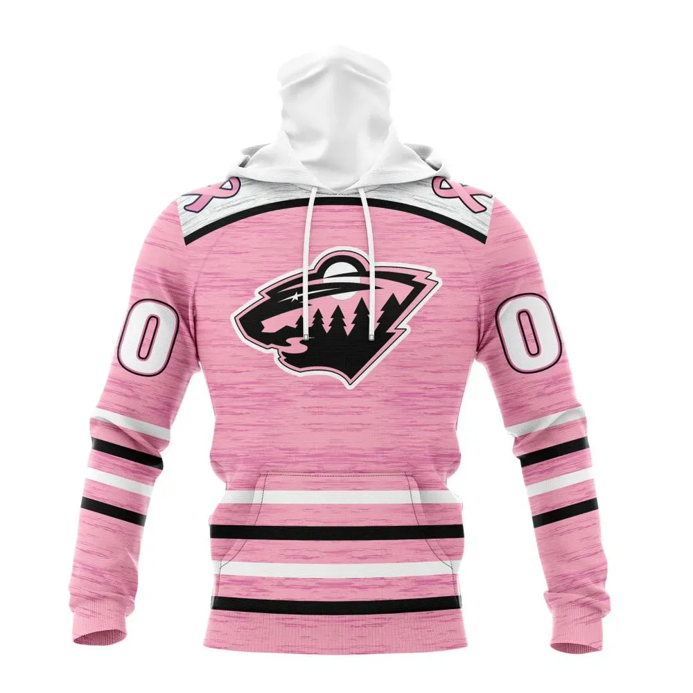 NHL Minnesota Wild Special Pink Fight Breast Cancer Design St2304 Mask Hoodie