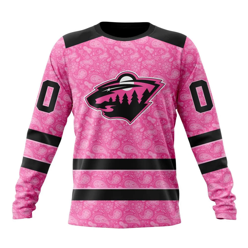 NHL Minnesota Wild Special Pink Fight Breast Cancer St2306 Long Sleeved Sweatshirt 