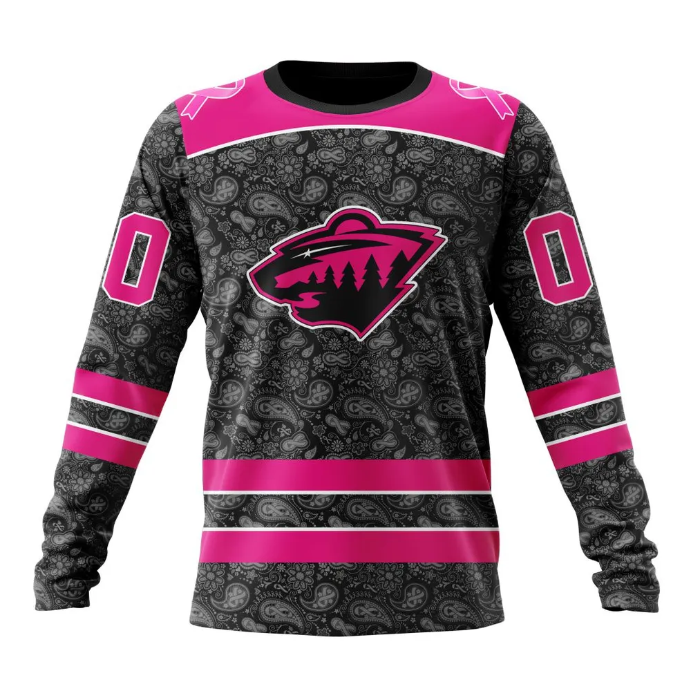 NHL Minnesota Wild Special Pink In The Rink Fight Breast Cancer St2301 Long Sleeved Sweatshirt 