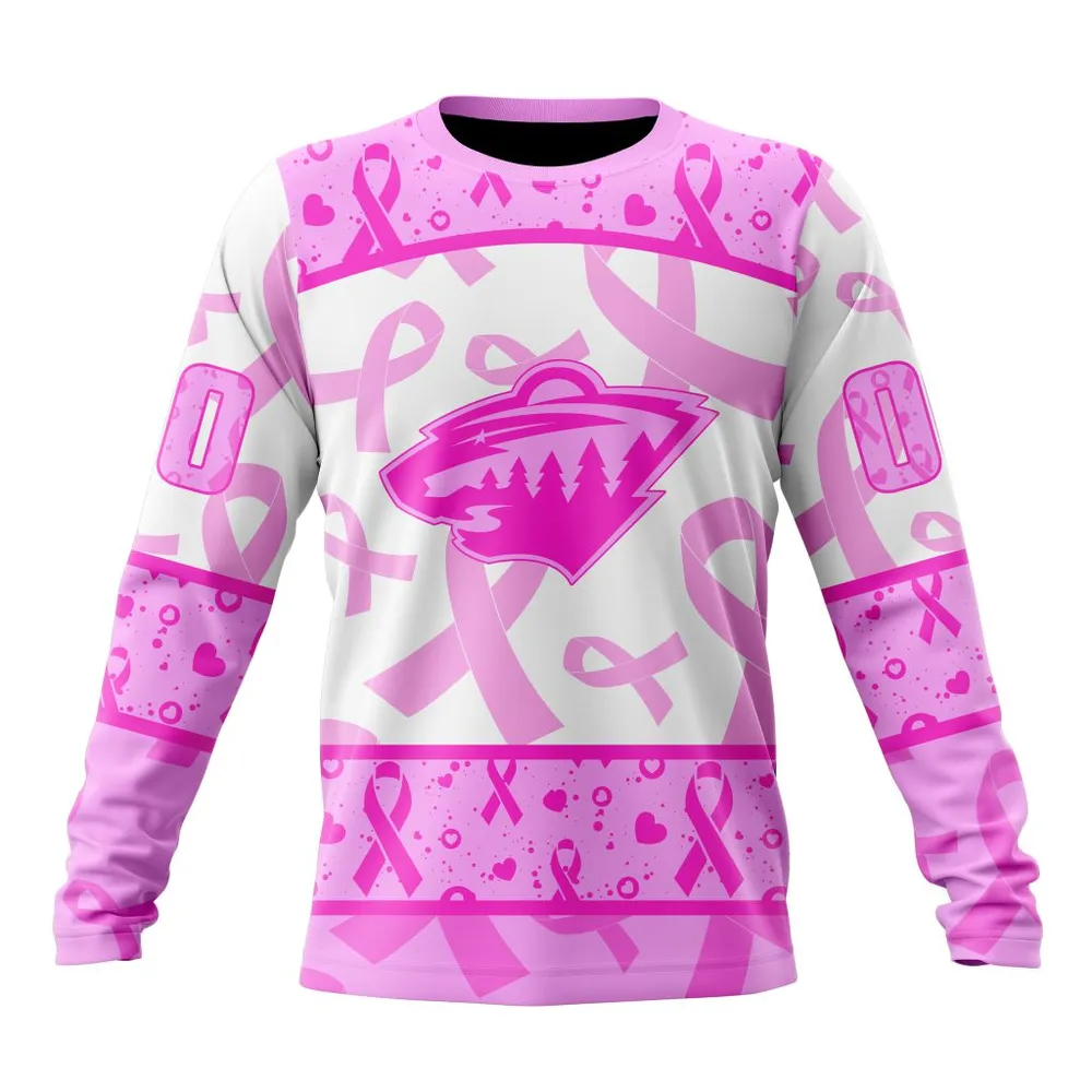 NHL Minnesota Wild Special Pink October Breast Cancer Awareness Month St2302 Long Sleeved Sweatshirt 