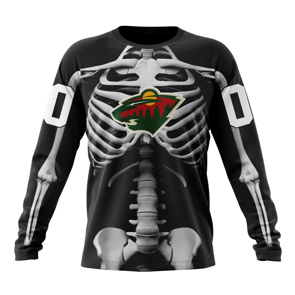 NHL Minnesota Wild Special Skeleton Costume For Halloween St2301 Long Sleeved Sweatshirt 