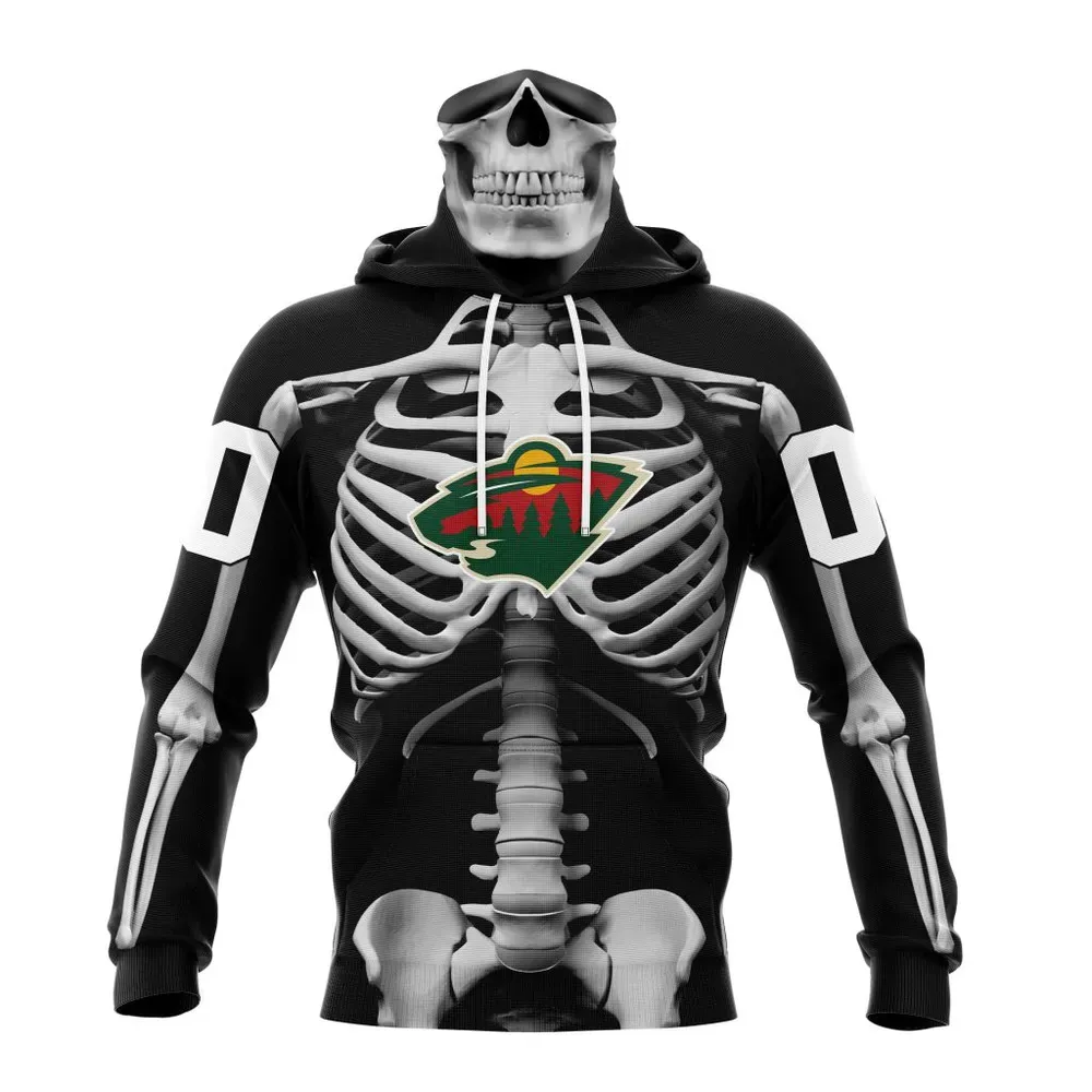 NHL Minnesota Wild Special Skeleton Costume For Halloween St2301 Mask Hoodie