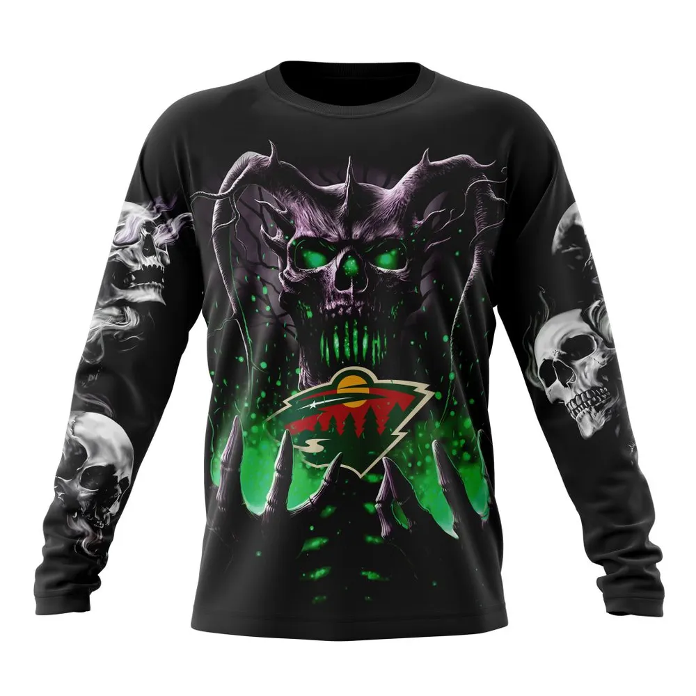 NHL Minnesota Wild Special Skull Art Design St2301 Long Sleeved Sweatshirt 