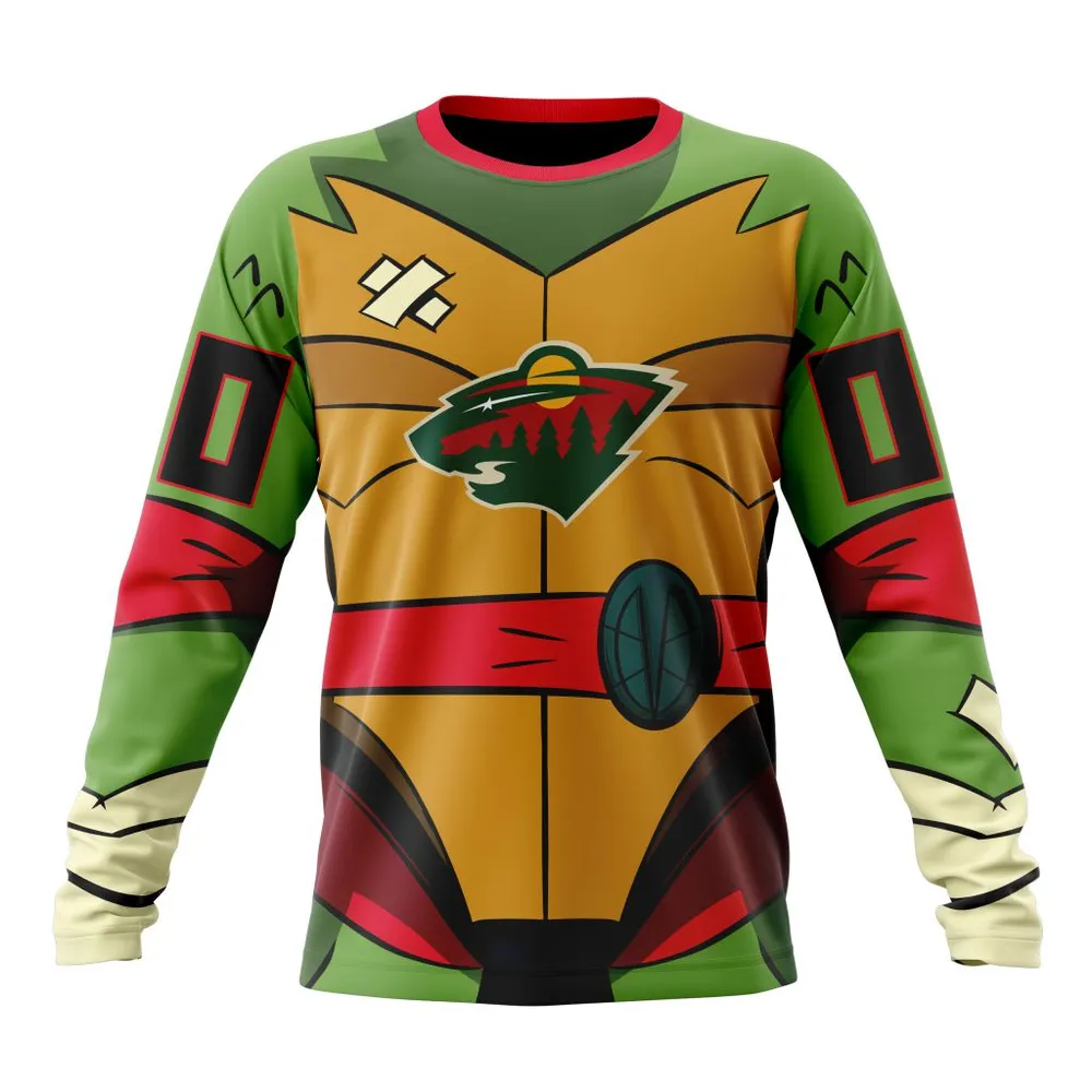 NHL Minnesota Wild Special Teenage Mutant Ninja Turtles Design St2301 Long Sleeved Sweatshirt 