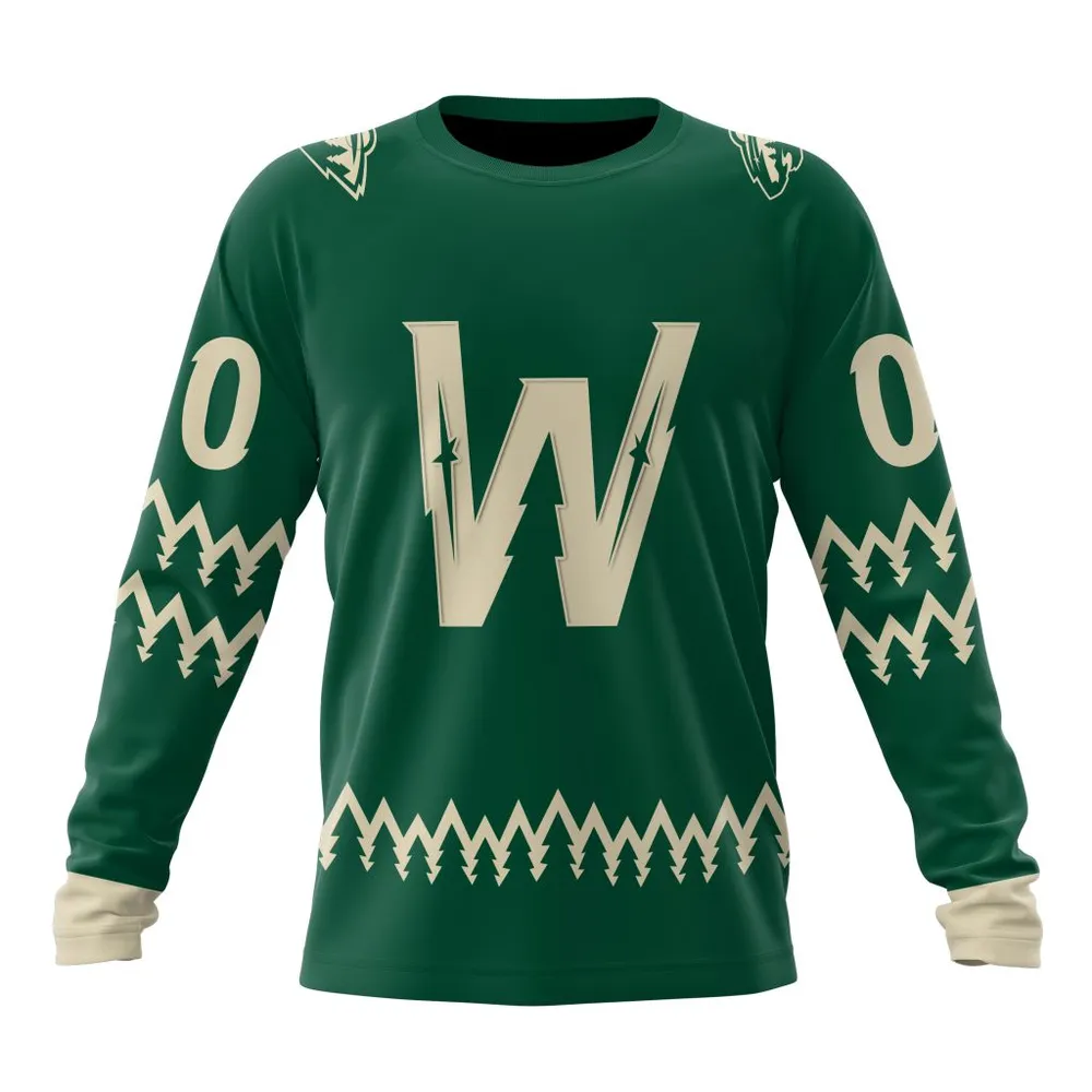 NHL Minnesota Wild Special Two-Tone Design St2401 Long Sleeved Sweatshirt 