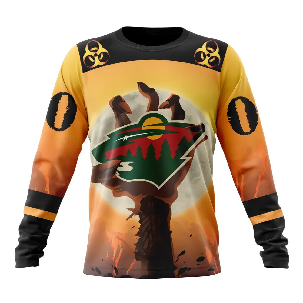 NHL Minnesota Wild Special Zombie Design For Halloween St2305 Long Sleeved Sweatshirt 