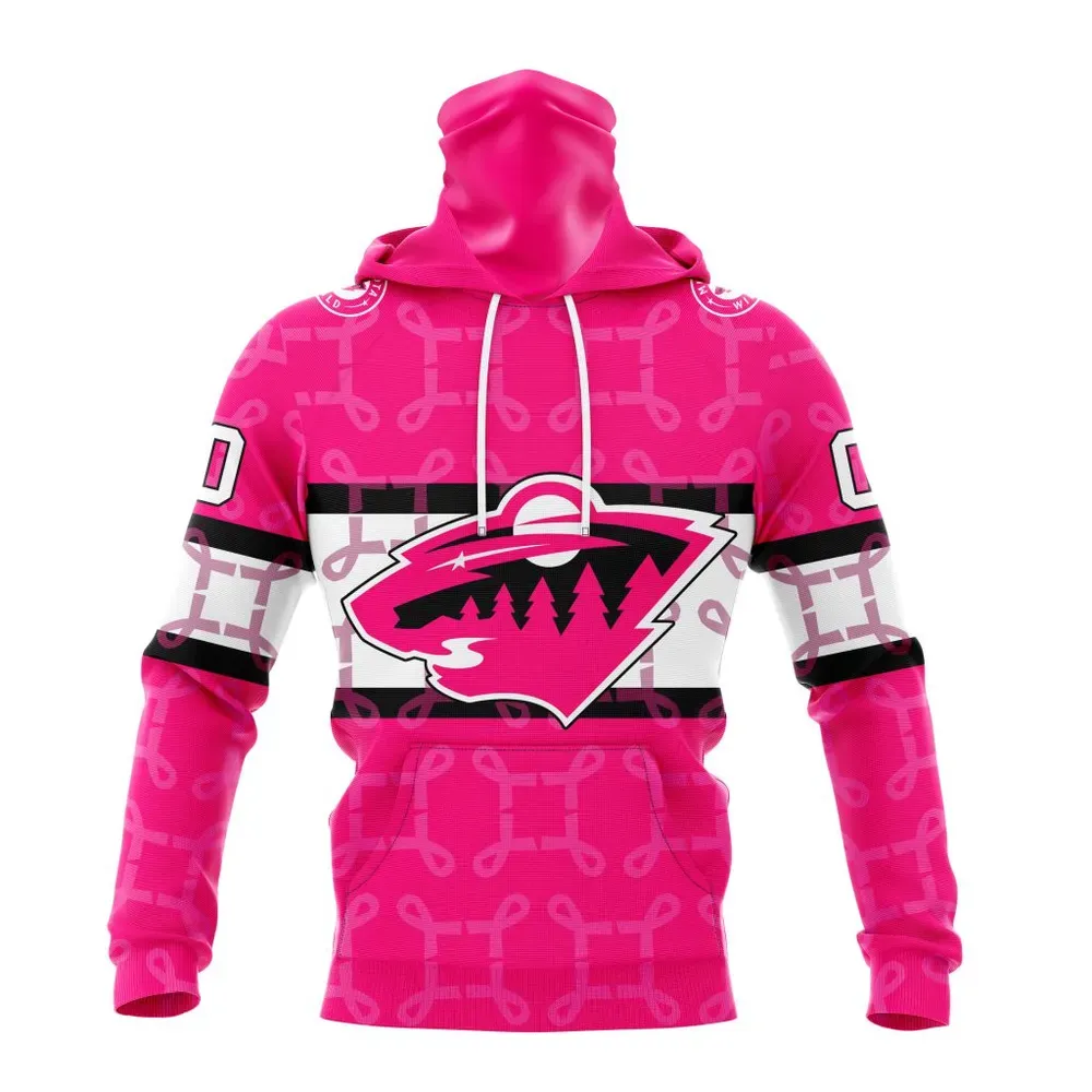 NHL Minnesota Wild | Specialized Design I Pink I Can! In October We Wear Pink Breast Cancer Mask Hoodie