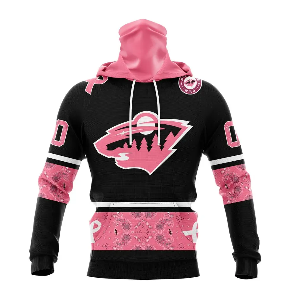 NHL Minnesota Wild | Specialized Design In Classic Style With Paisley! In October We Wear Pink Breast Cancer Mask Hoodie