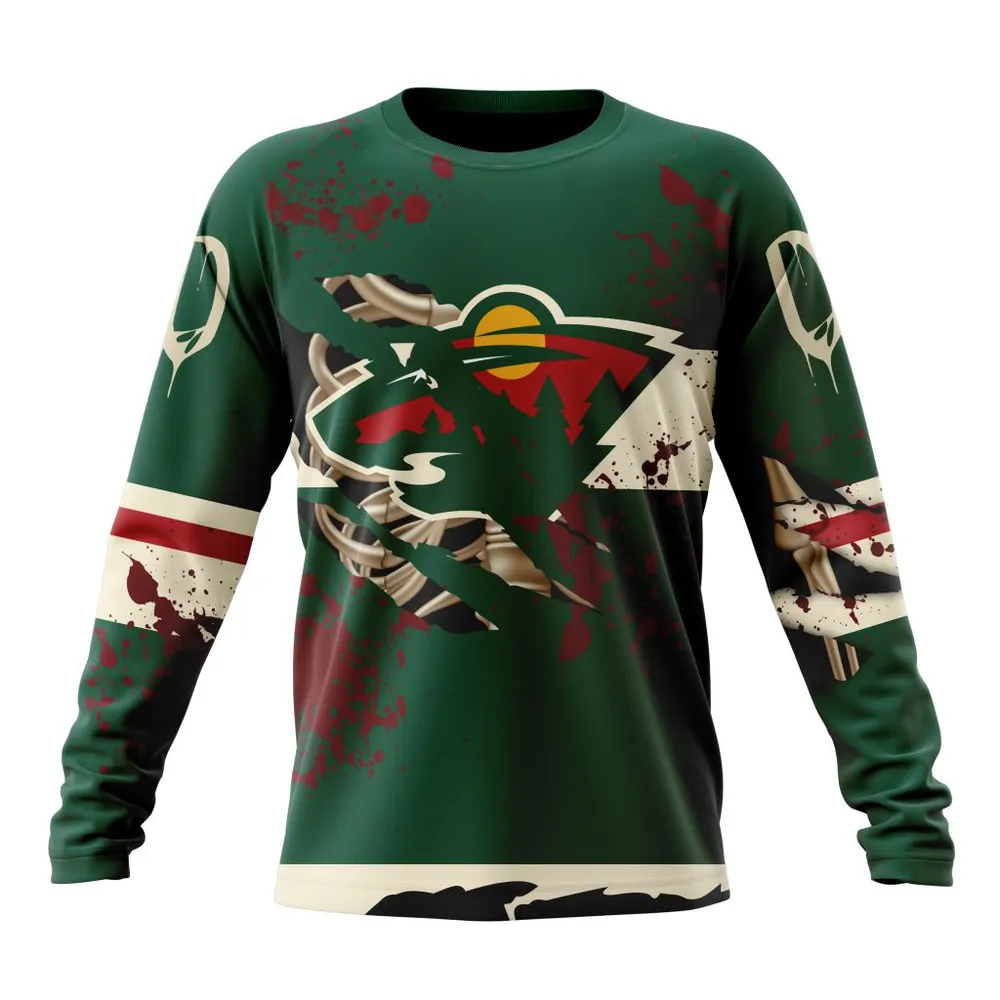 NHL Minnesota Wild | Specialized Design Jersey With Your Ribs For Halloween Long Sleeved Sweatshirt 