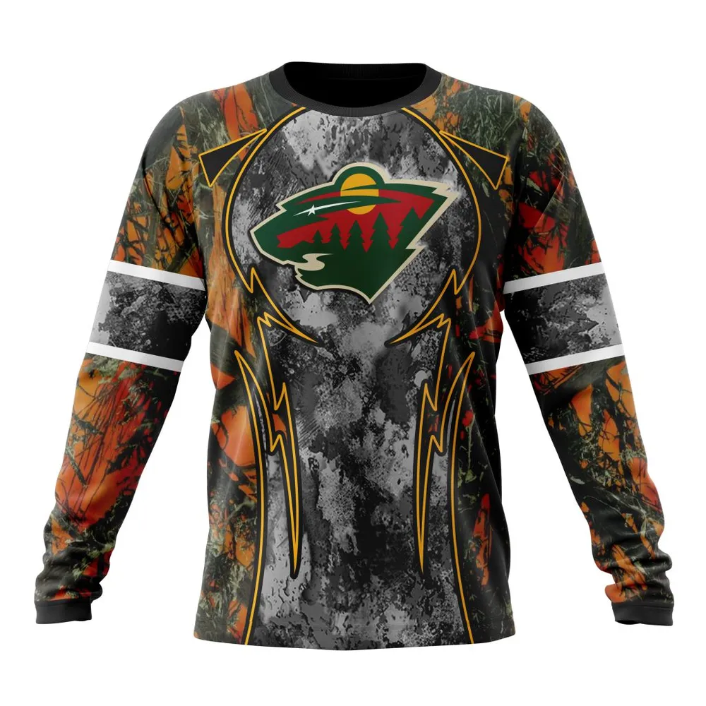 NHL Minnesota Wild | Specialized Design Wih Camo Concepts For Hungting In Forest Long Sleeved Sweatshirt 