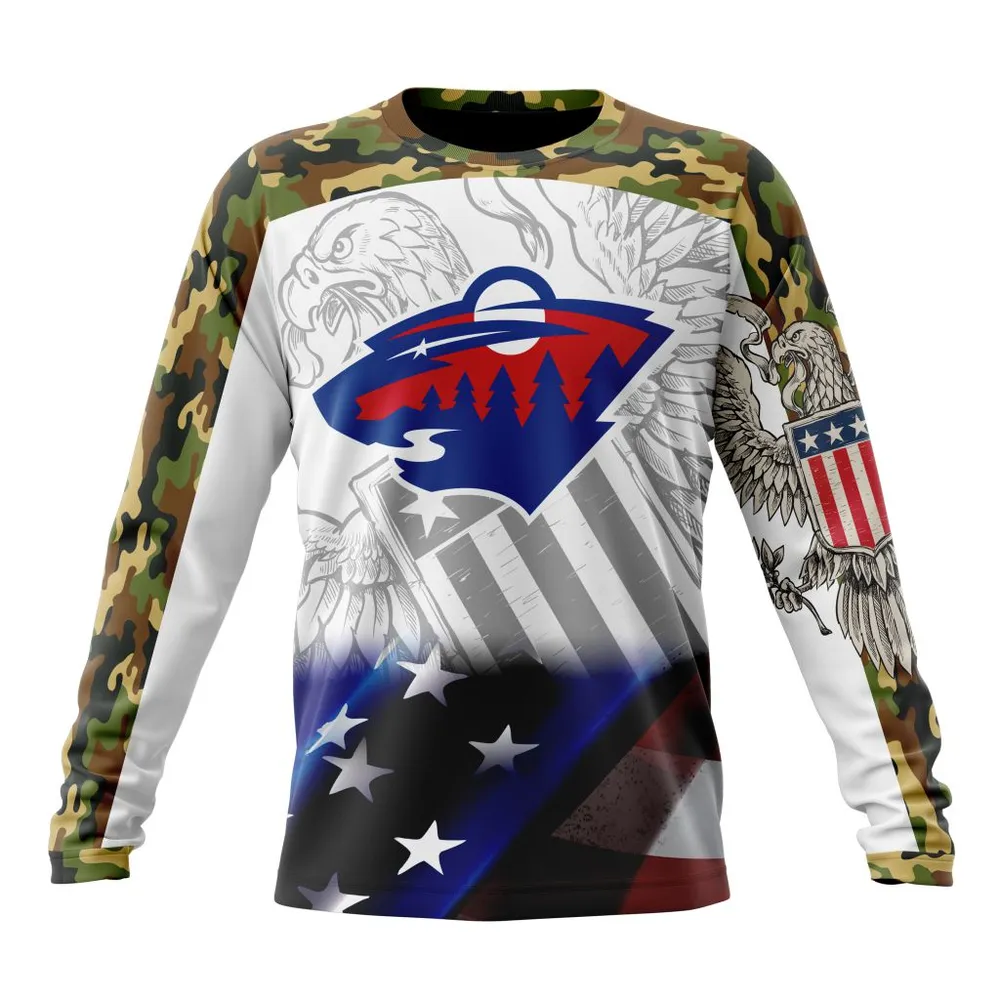 NHL Minnesota Wild | Specialized Design With Our America Flag And Our America Eagle Long Sleeved Sweatshirt 