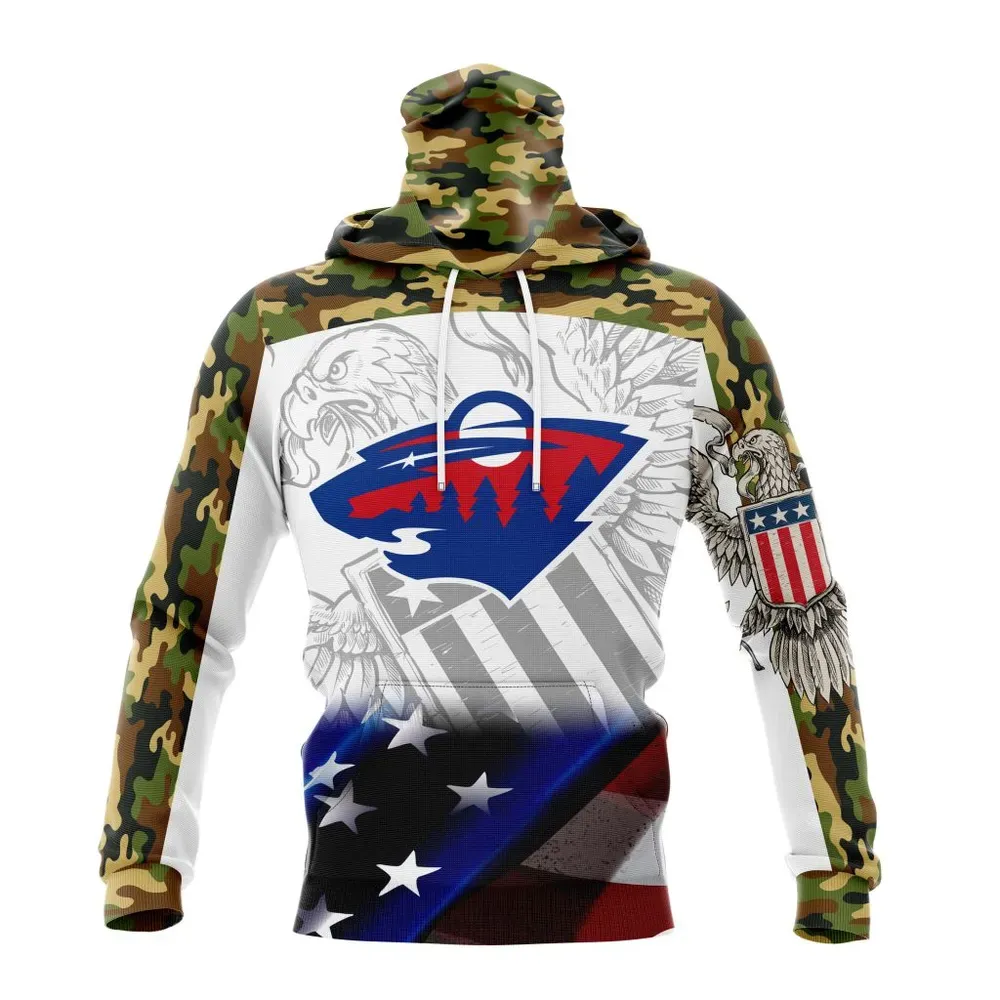 NHL Minnesota Wild | Specialized Design With Our America Flag And Our America Eagle Mask Hoodie