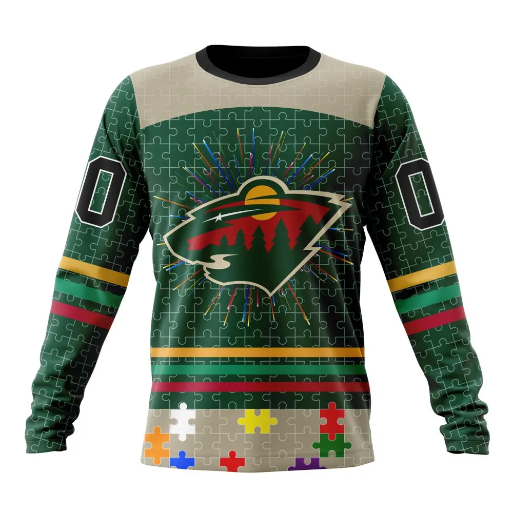 NHL Minnesota Wild | Specialized Fearless Aganst Autism V0122 Long Sleeved Sweatshirt 