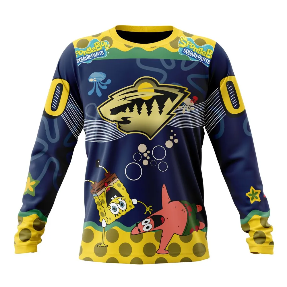 NHL Minnesota Wild | Specialized Jersey With Spongebob Long Sleeved Sweatshirt 