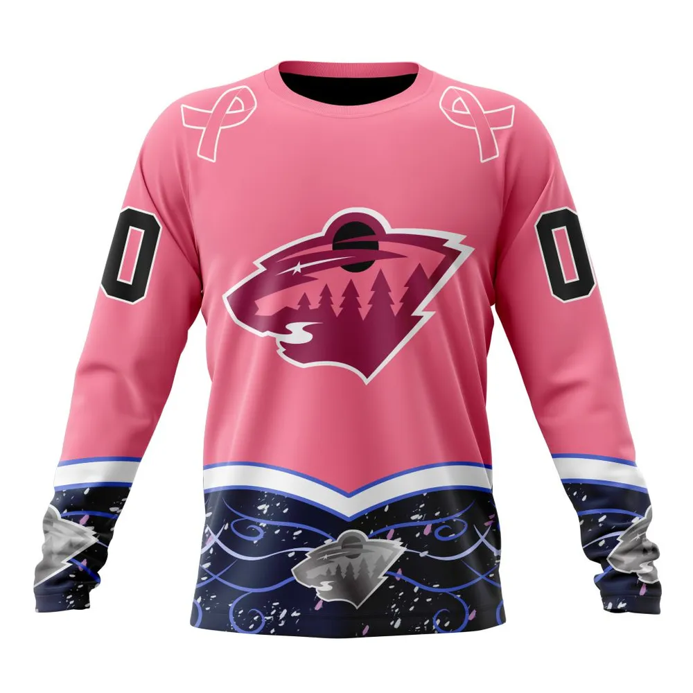 NHL Minnesota Wild | Specialized Unisex For Hockey Fights Cancer Long Sleeved Sweatshirt 