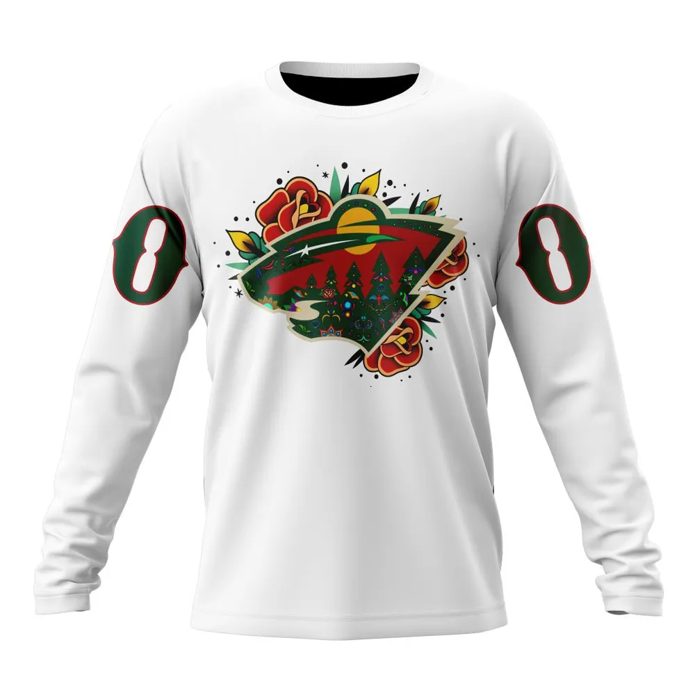 NHL Minnesota Wild | Specialized Unisex Kits Dia De Muertos Long Sleeved Sweatshirt 