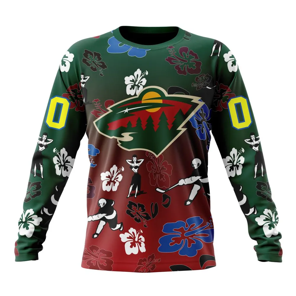 NHL Minnesota Wild X Hawaii Specialized Design For Hawaiia V0122 Long Sleeved Sweatshirt 