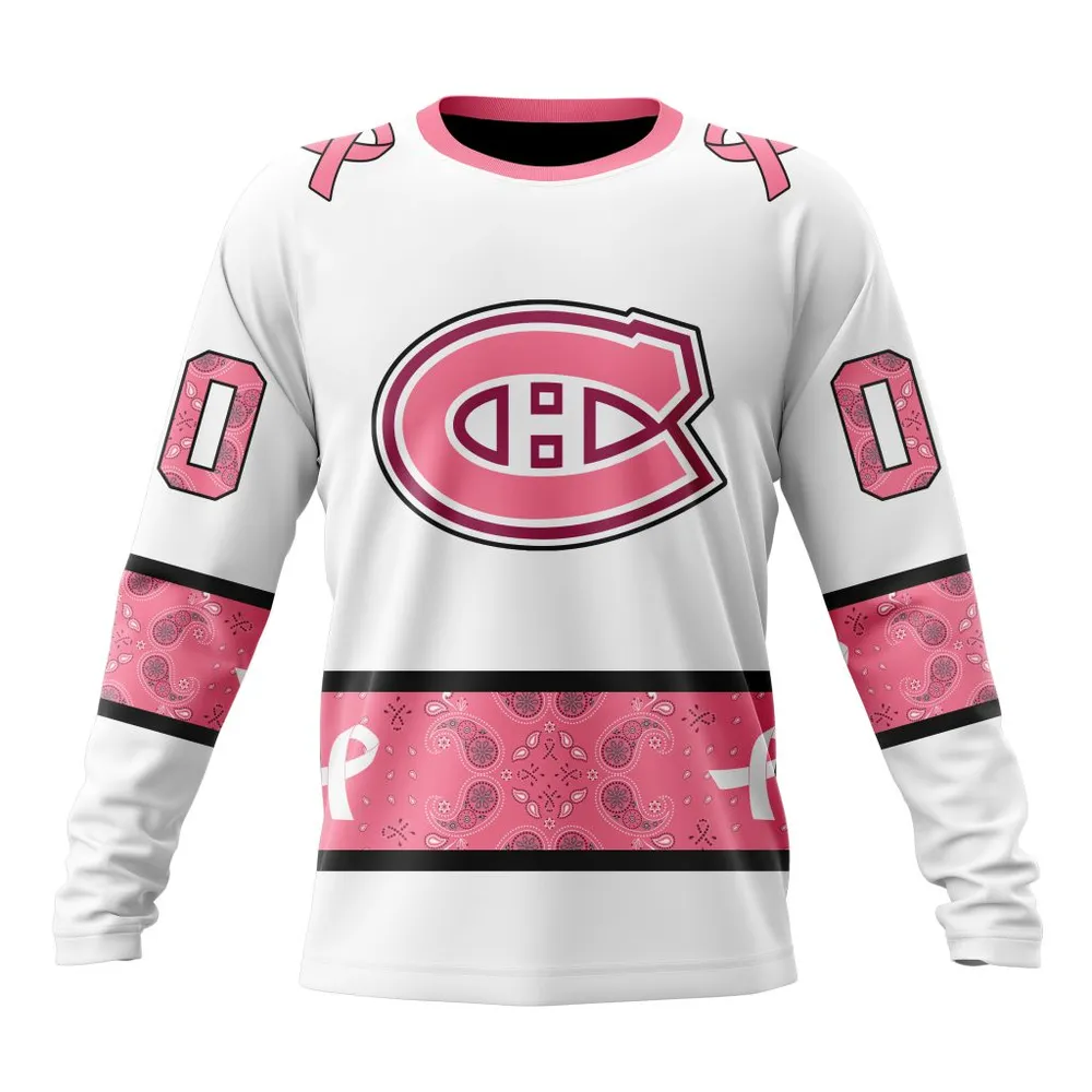 NHL Montreal Canadiens In Classic Style With Paisley! In October We Wear Pink Breast Cancer Long Sleeved Sweatshirt 