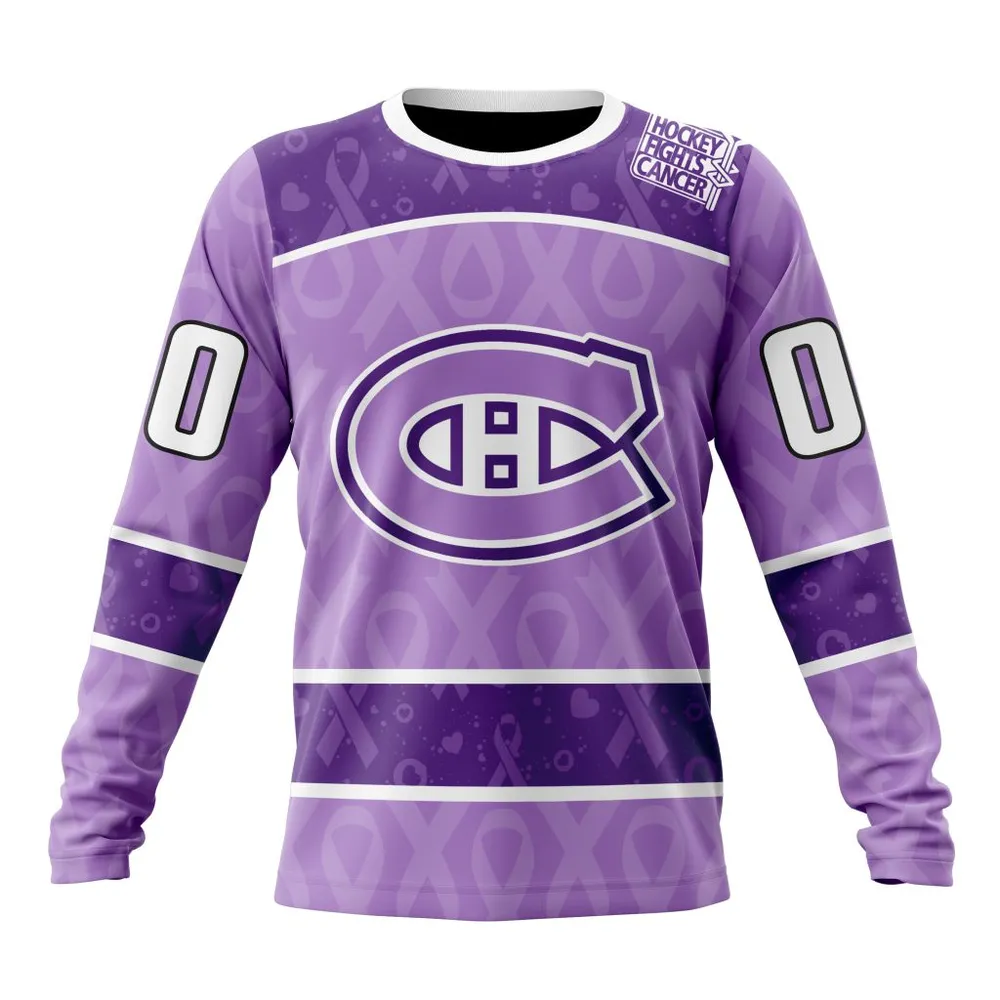 NHL Montreal Canadiens New Lavender Hockey Fight Cancer St2301 Long Sleeved Sweatshirt 