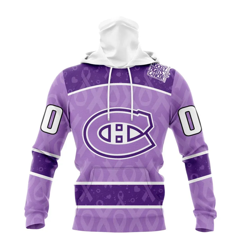 NHL Montreal Canadiens New Lavender Hockey Fight Cancer St2301 Mask Hoodie