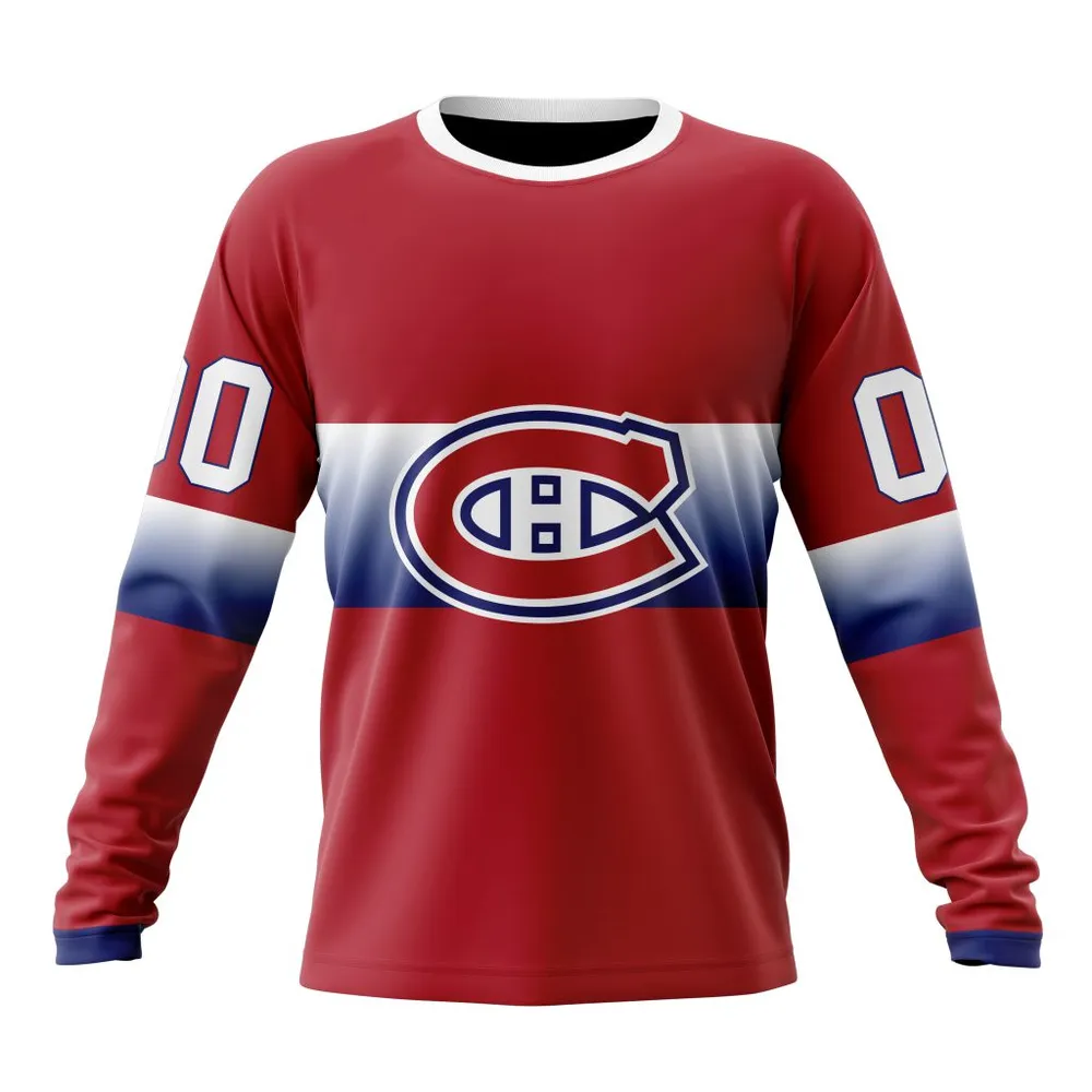 NHL Montreal Canadiens Personalize Gradient Series Concept St2301 Long Sleeved Sweatshirt 