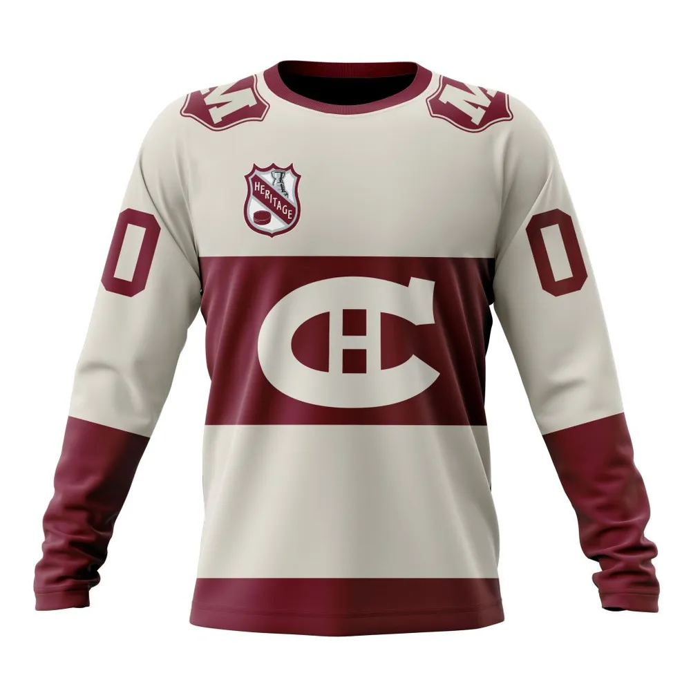 NHL Montreal Canadiens Personalized Heritage Design St2401 Long Sleeved Sweatshirt 