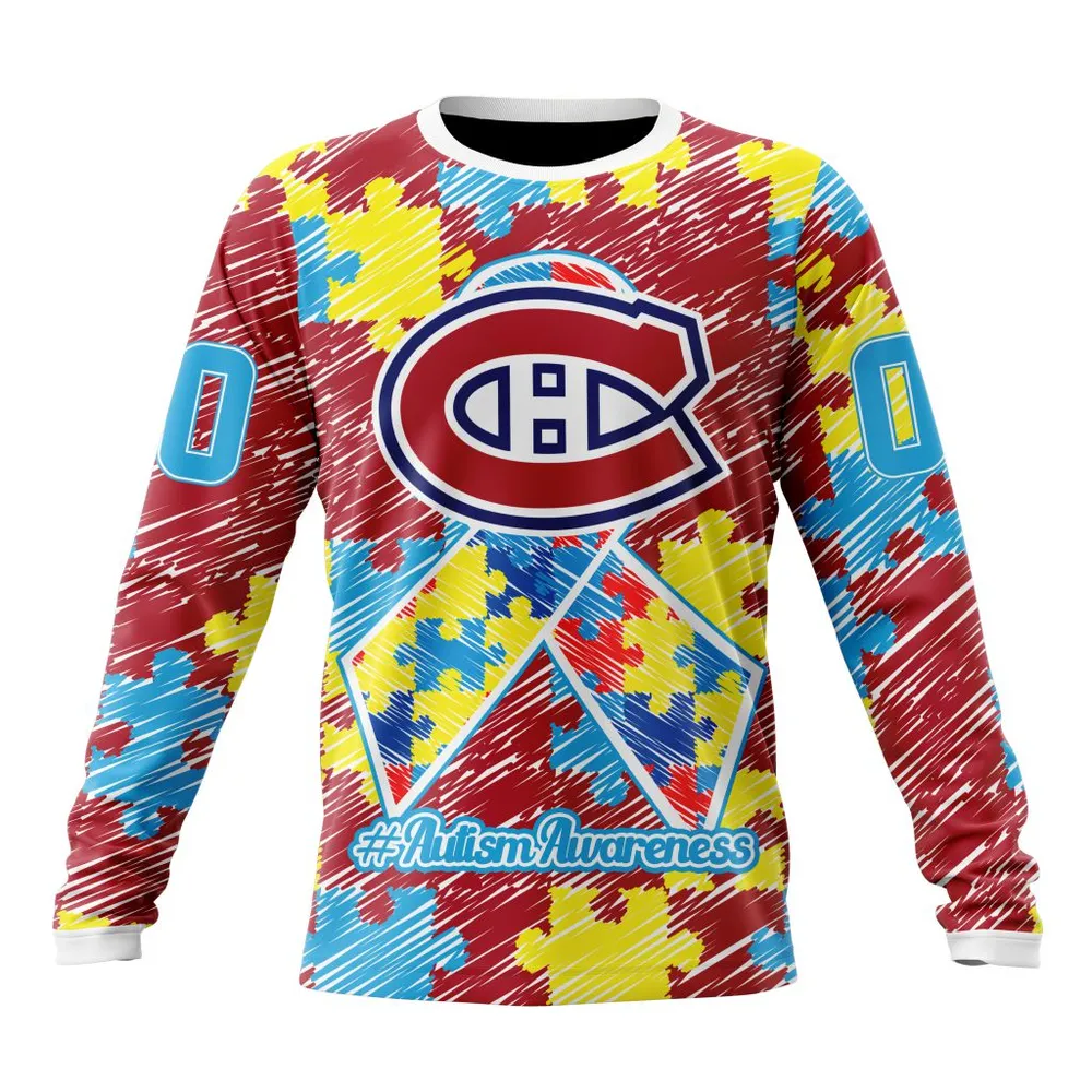 NHL Montreal Canadiens Special Autism Awareness Design St2201 Long Sleeved Sweatshirt 