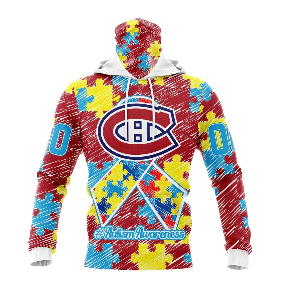 NHL Montreal Canadiens Special Autism Awareness Design St2201 Mask Hoodie