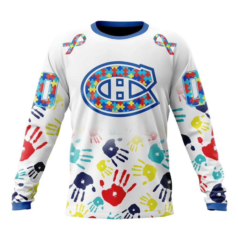 NHL Montreal Canadiens Special Autism Awareness Design St2203 Long Sleeved Sweatshirt 