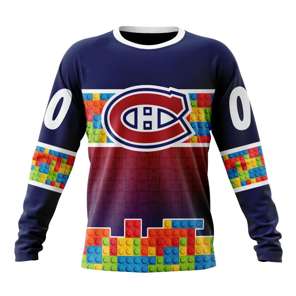 NHL Montreal Canadiens Special Autism Awareness Design V2301 Long Sleeved Sweatshirt 