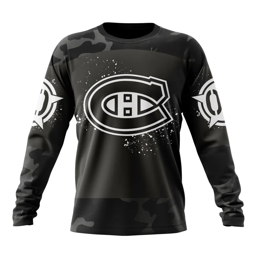 NHL Montreal Canadiens Special Black Camo Design For Veterans Day St2304 Long Sleeved Sweatshirt 