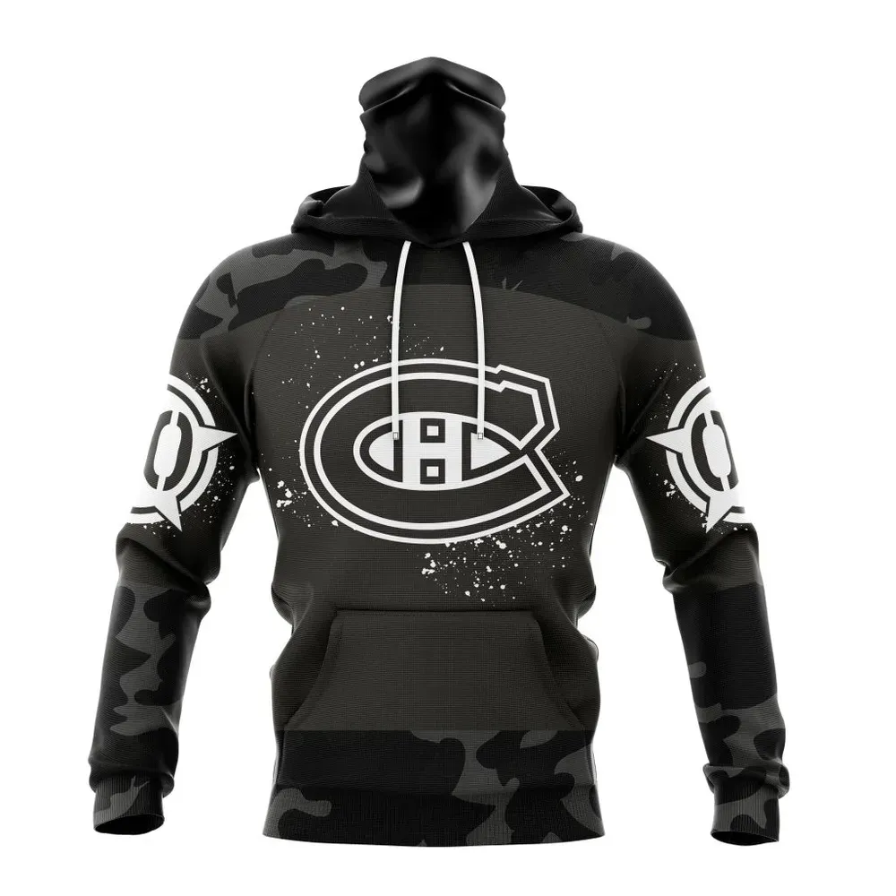 NHL Montreal Canadiens Special Black Camo Design For Veterans Day St2304 Mask Hoodie