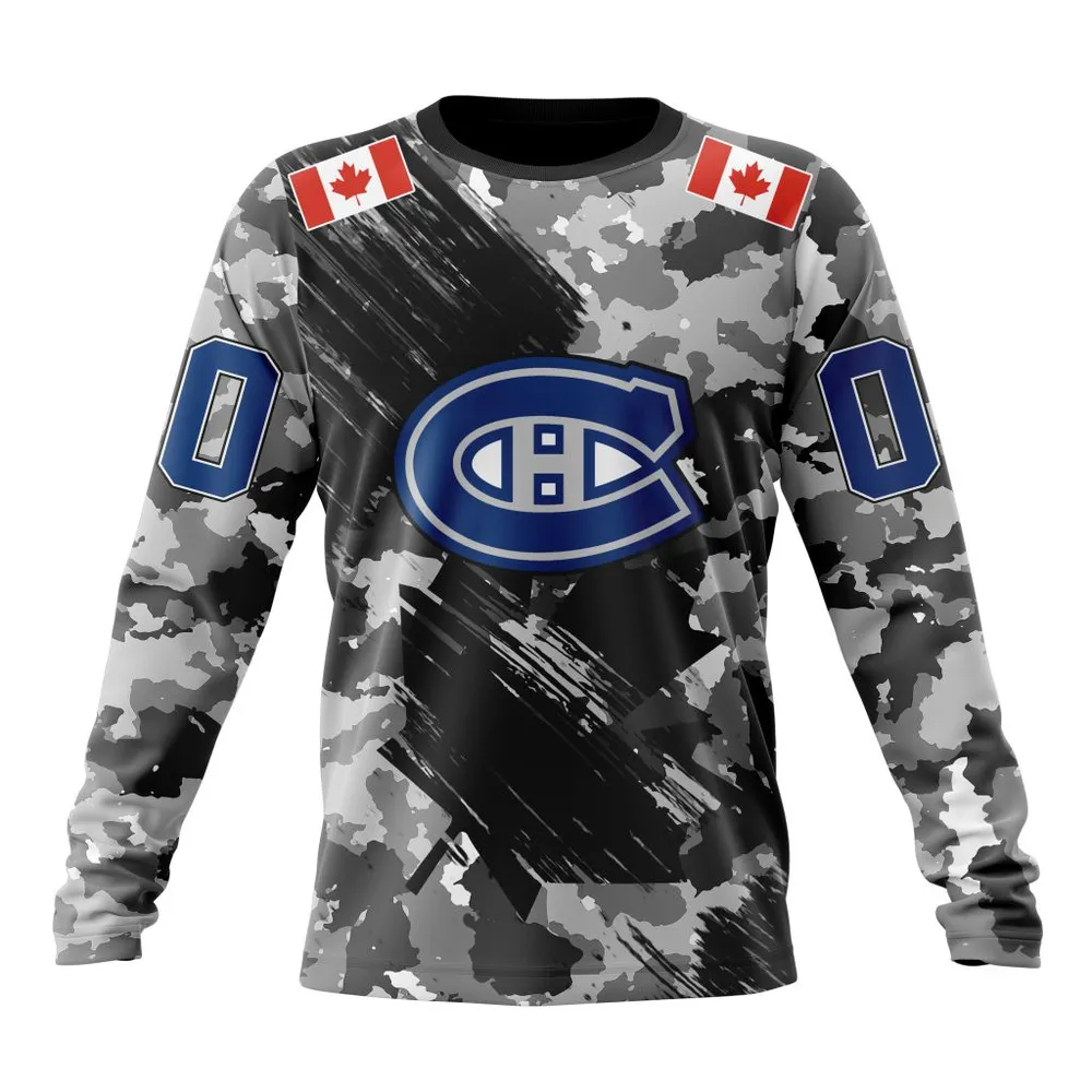 NHL Montreal Canadiens Special Camo Armed Forces Design St2301 Long Sleeved Sweatshirt 