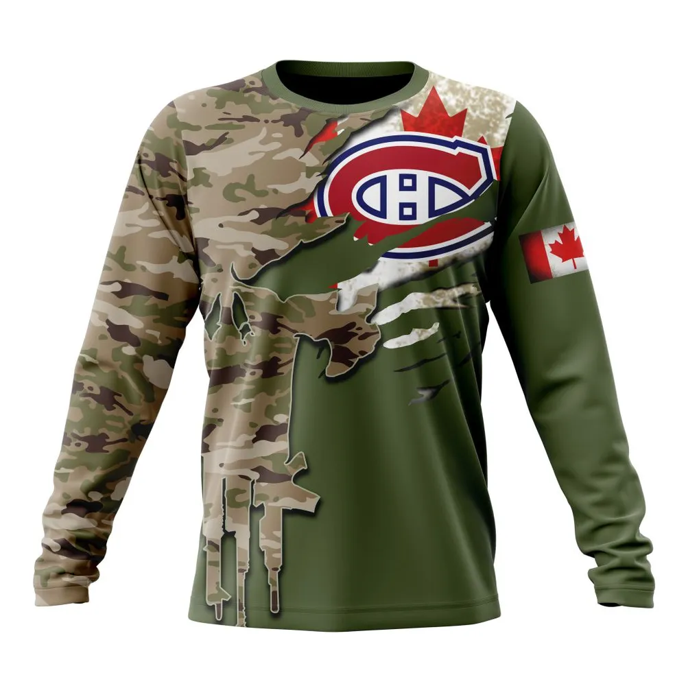 NHL Montreal Canadiens Special Camo Skull Design St2303 Long Sleeved Sweatshirt 