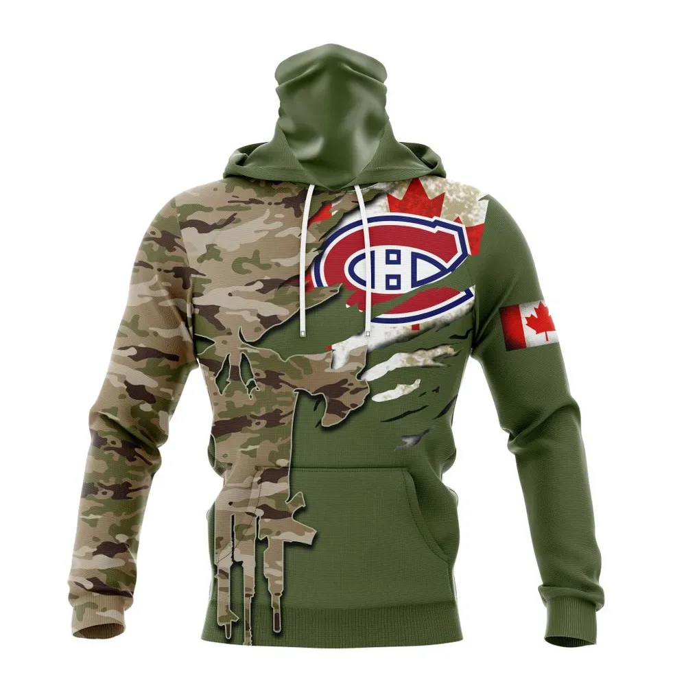 NHL Montreal Canadiens Special Camo Skull Design St2303 Mask Hoodie